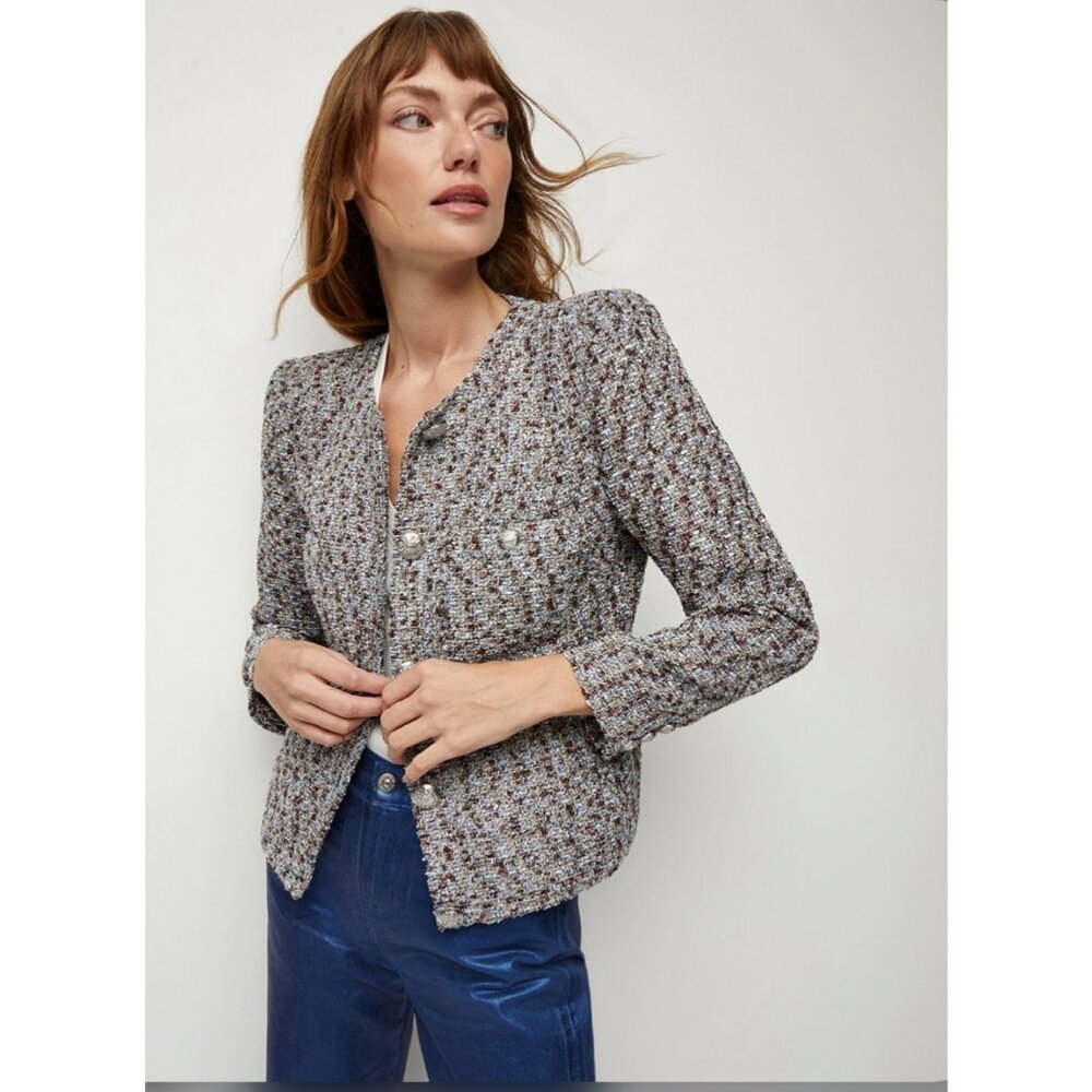 NWT Veronica Beard Ferazia Metallic Tweed Jacket in Silver Multi